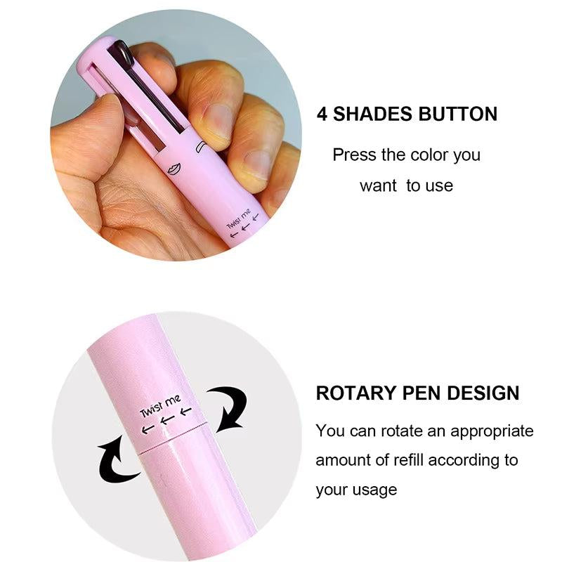 4-In-1 Cosmetic Pen (Eyeliner Pen, Eyebrow Pencil, Lipliner, Fluorescent Pen), Multi-Functional Portable Beauty Products Makeup Cream Daily